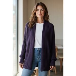 Talbots Size 2X Woman 100% Pure Merino Wool Ribbed Shawl Collar Cardigan Sweater